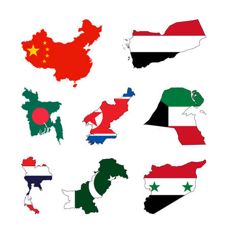 vector illustration of Asian countries maps with flagsのイラスト素材