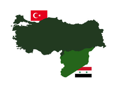 Vector illustration of Turkey and Syria maps with flagsのイラスト素材