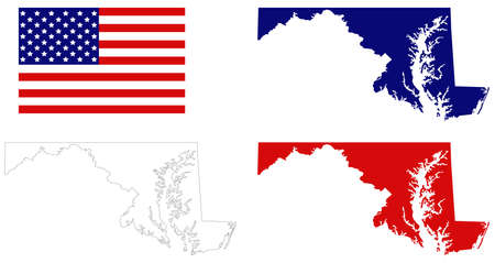 vector illustration of map of Maryland with USA flagのイラスト素材