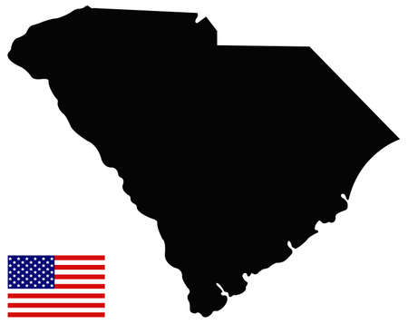 vector illustration of map of South Carolina with USA flagのイラスト素材