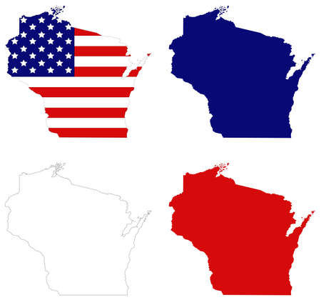 vector illustration of map of Wisconsin with USA flagのイラスト素材
