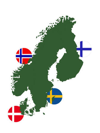 vector illustration of Scandinavian countries map and flagsのイラスト素材
