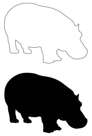 vector illustration of black hippo silhouetteのイラスト素材