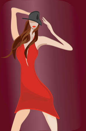 Dancing girl in red dress のイラスト素材
