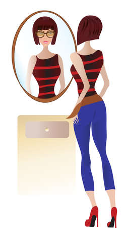 Young Woman Looking at the Mirrorのイラスト素材