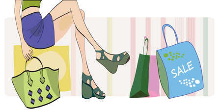 Girl on Shopping with Bags  Sale Season のイラスト素材
