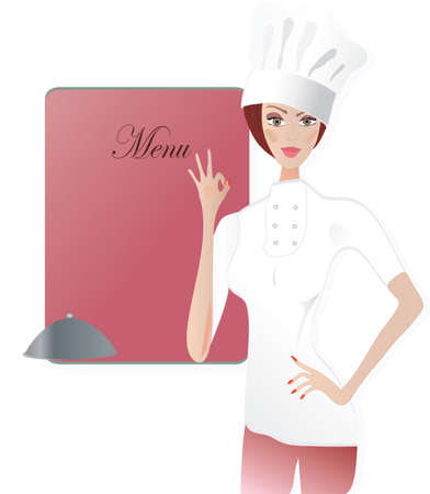 Chef  Woman in cooker uniform showing Ok signのイラスト素材