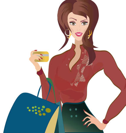  Woman with Credit Card  Fashion Girl on Shopping のイラスト素材