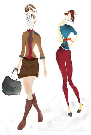 Illustration of Young Girls  Fashion sketchの写真素材