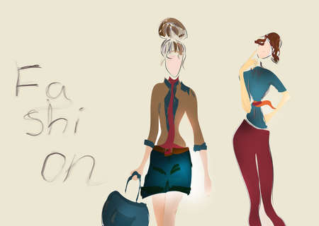 Illustration of a Young Girl  Fashion sketch の写真素材