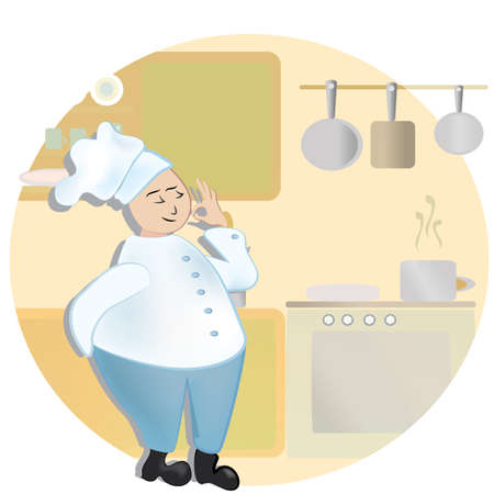 Chef  Man in cooker uniform showing Ok signのイラスト素材