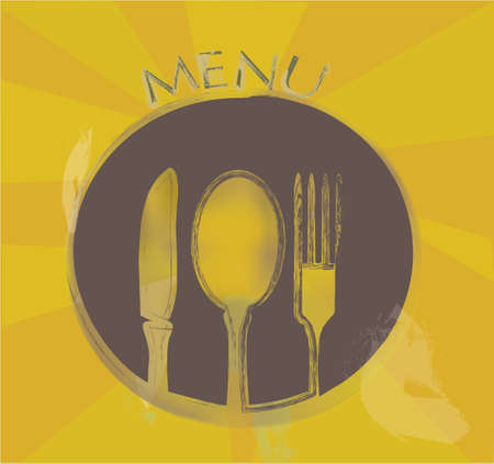 Restaurant Menu Design with Fork Spoon, Plate and a Knife in a Plateのイラスト素材