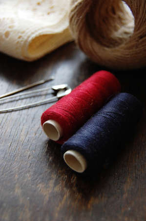 Red and blue Thread and twine. Materials for hand crafts
