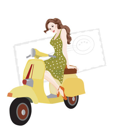 Illustration of a Woman on a Scooterのイラスト素材