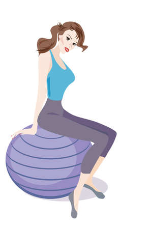 Woman with Exercise Ball in the Fitness Gymのイラスト素材