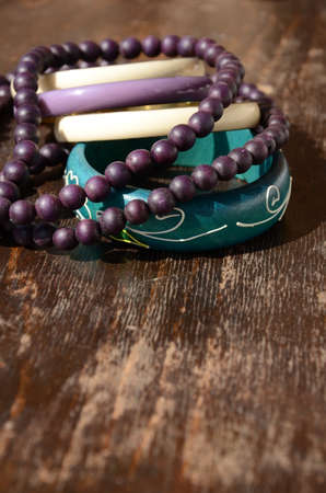 Wooden Pearl Necklace and Braceletsの写真素材