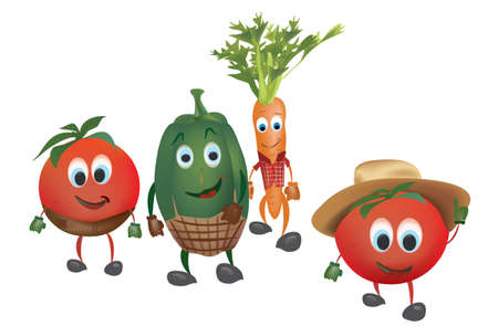 Cartoon Vegetables with Clothes. Illustration of Pepper Tomatoes and  Carrotのイラスト素材