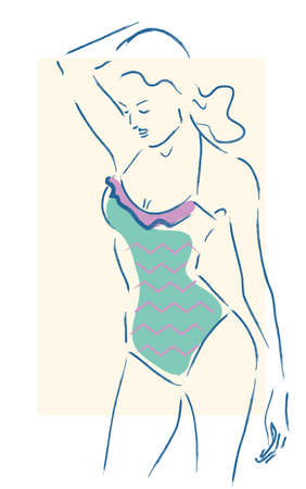 Illustration of a Beautiful Woman in Swimsuitのイラスト素材