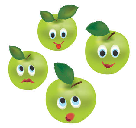 Apple Face Expressions. Cartoon Fruit Isolated on White Backgroundのイラスト素材
