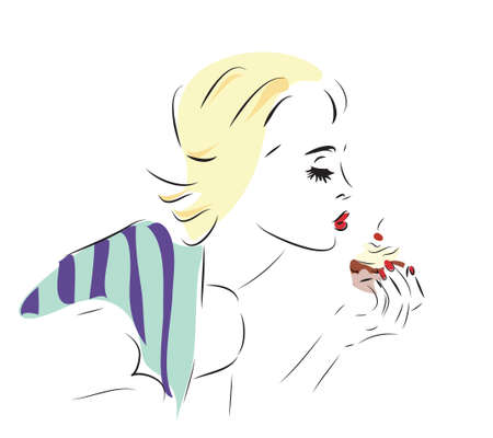 Girl Holding a Chocolate Cupcake with Cherryのイラスト素材