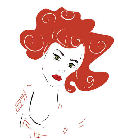 Woman Face Close up. Red - haired Girl Portraitのイラスト素材