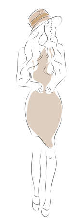 Woman with a Fashionable Dress and a Hatのイラスト素材