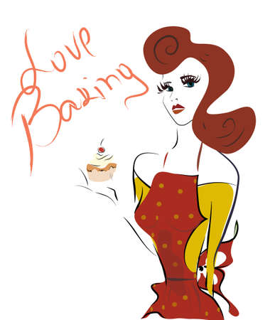 Beautiful Baker Woman with a Cupcakeのイラスト素材