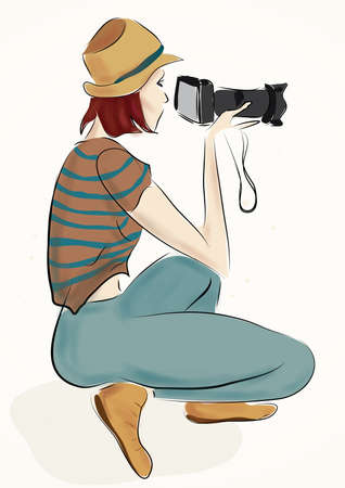 Woman Taking Pictures with Professional Photo Camera
