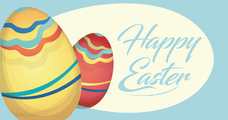 Happy Easter Holiday Card with Eggs Vector illustration.のイラスト素材
