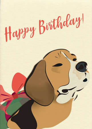 Happy Birthday Greeting Card with Beagle Dog and Presentの写真素材