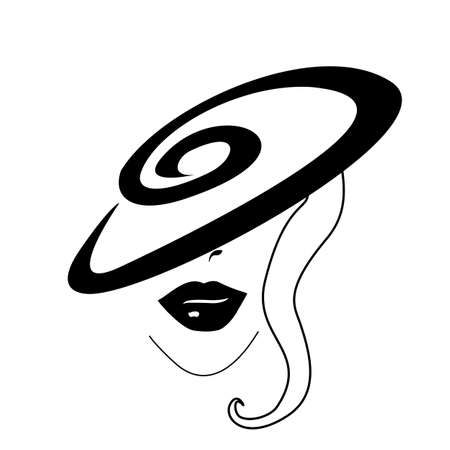 Fashion blond women in hat. Vector black and whiteのイラスト素材