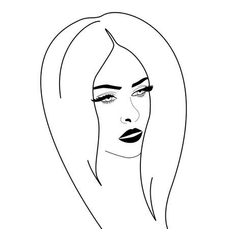 Beautiful blond women with long hair and dark lips, Vector black and whiteのイラスト素材