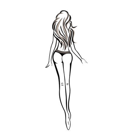 Beautiful young woman with long legs in bikini. Exquisite lady back silhouette. Vectorのイラスト素材