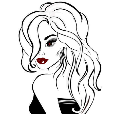 Beautiful blond women with beast in her eyes and red lips. Vectorのイラスト素材