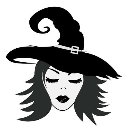Beautiful witch wearing vintage hat. Isolated face. Vectorのイラスト素材
