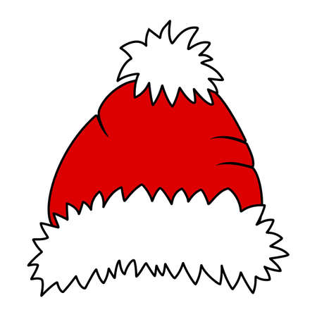 Christmas hat. Red Santa Claus hat with white fur and bubo. Vectorのイラスト素材