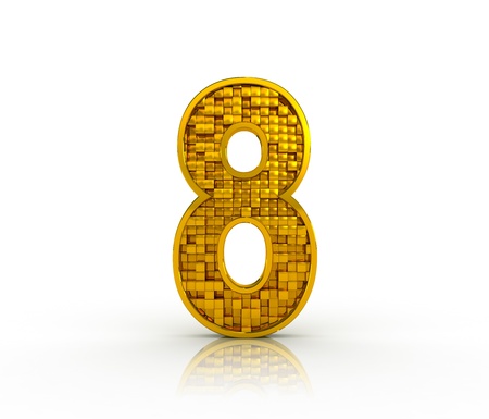 Number eight from golden cubes. 3D renderの写真素材