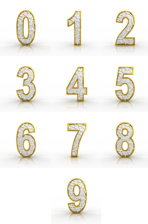 3D rendering of golden, silver numbers made of cubesの写真素材
