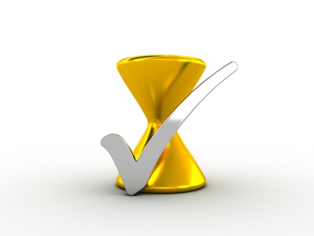 Silver check mark with golden hourglassの写真素材
