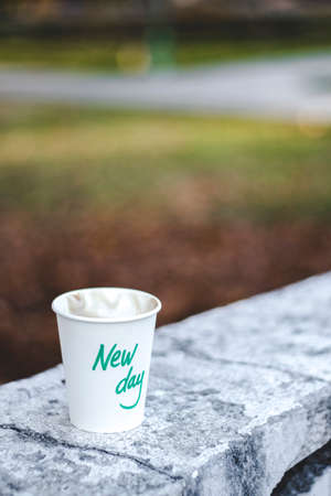 Coffee Cup positive message outsideの写真素材