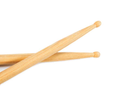 Wooden drumsticks isolated on white backgroundの写真素材