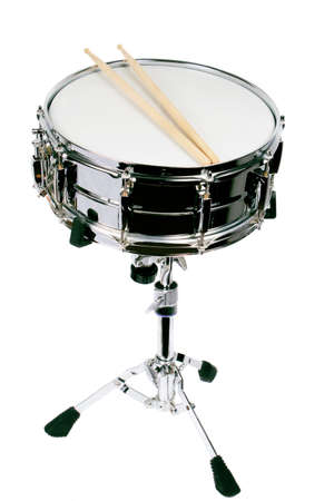 Drum with drumsticks isolated on white backgroundの写真素材