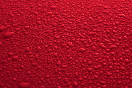 Water drops on red
 surface