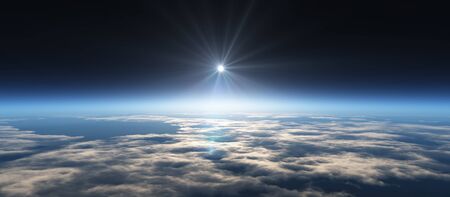 planet sunrise from spaceの写真素材