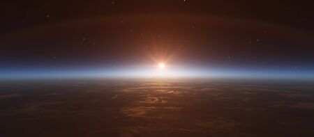 sunrise from space, stars and sun