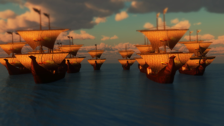 old ships sunset over seaの写真素材