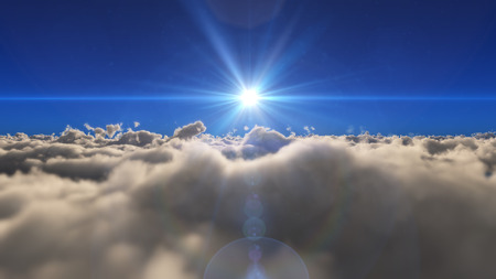 fly in above clouds sun rayの写真素材