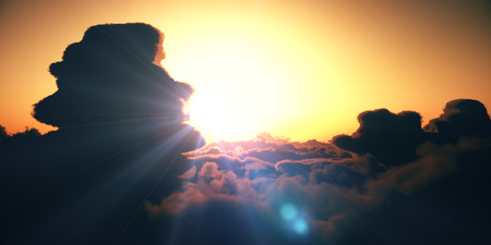 fly above clouds sunsetの写真素材