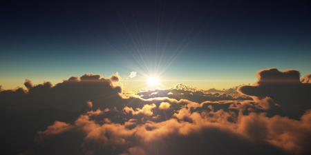 fly above clouds sunsetの写真素材