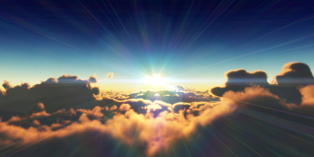 fly above clouds sunsetの写真素材